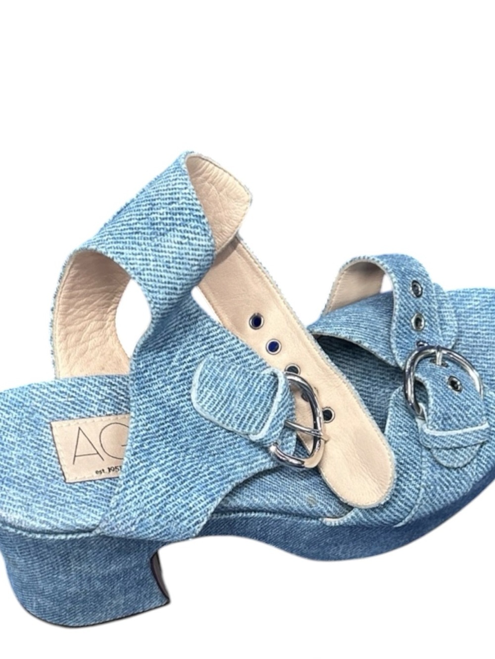 AGL Sista Denim Covered Block Heeled Sandals Size 39 US 8.5 in Blue Jeans Y2K